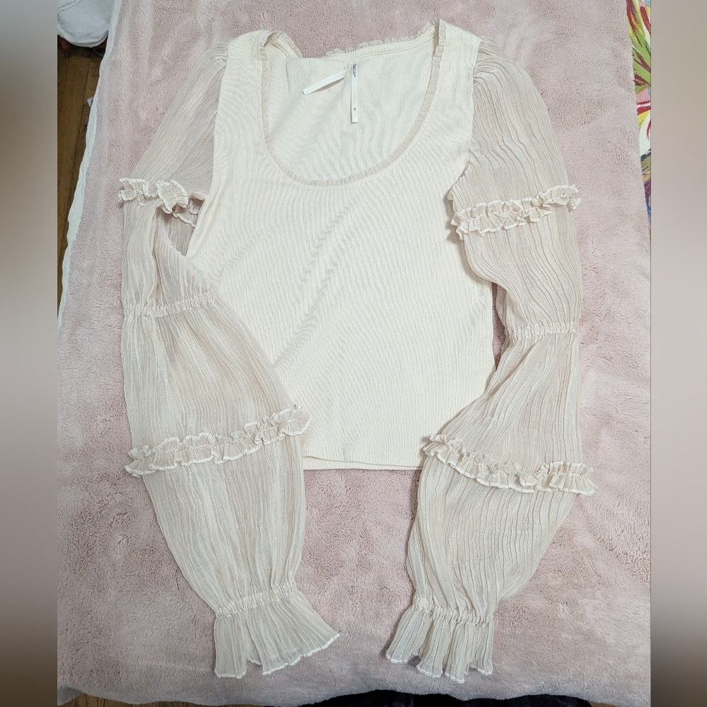Anthropologie Cream Ribbed Top